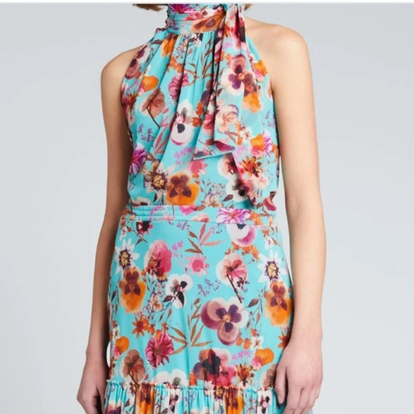 FUZZI Floral Halter Neck Swing Top, Size XL - Picture 8 of 16